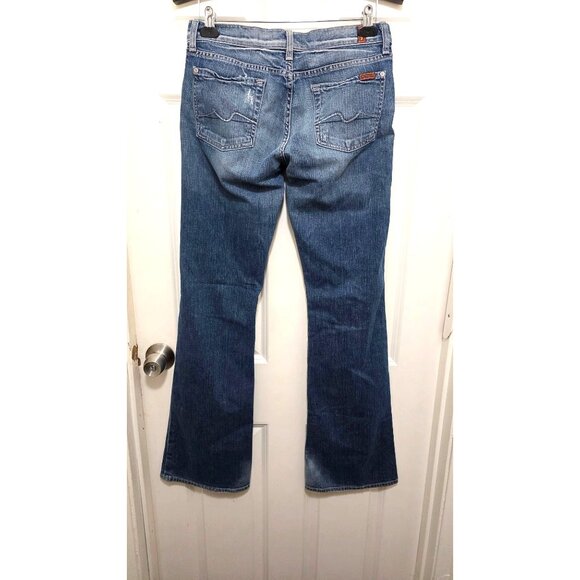 7 For All Mankind Flare Women's Blue Bootcut Jeans Size 29 Distressed Denim - Picture 3 of 10